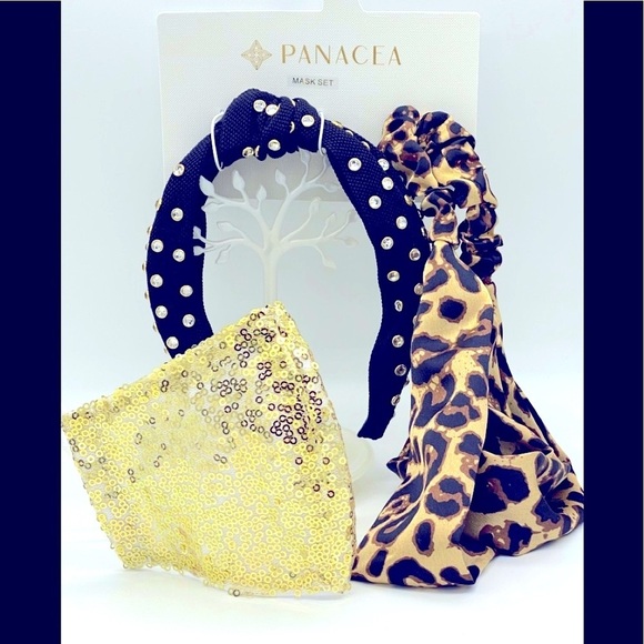 Gold Glitter Mask Set,Headband, Scrunchy NWT - Picture 1 of 2